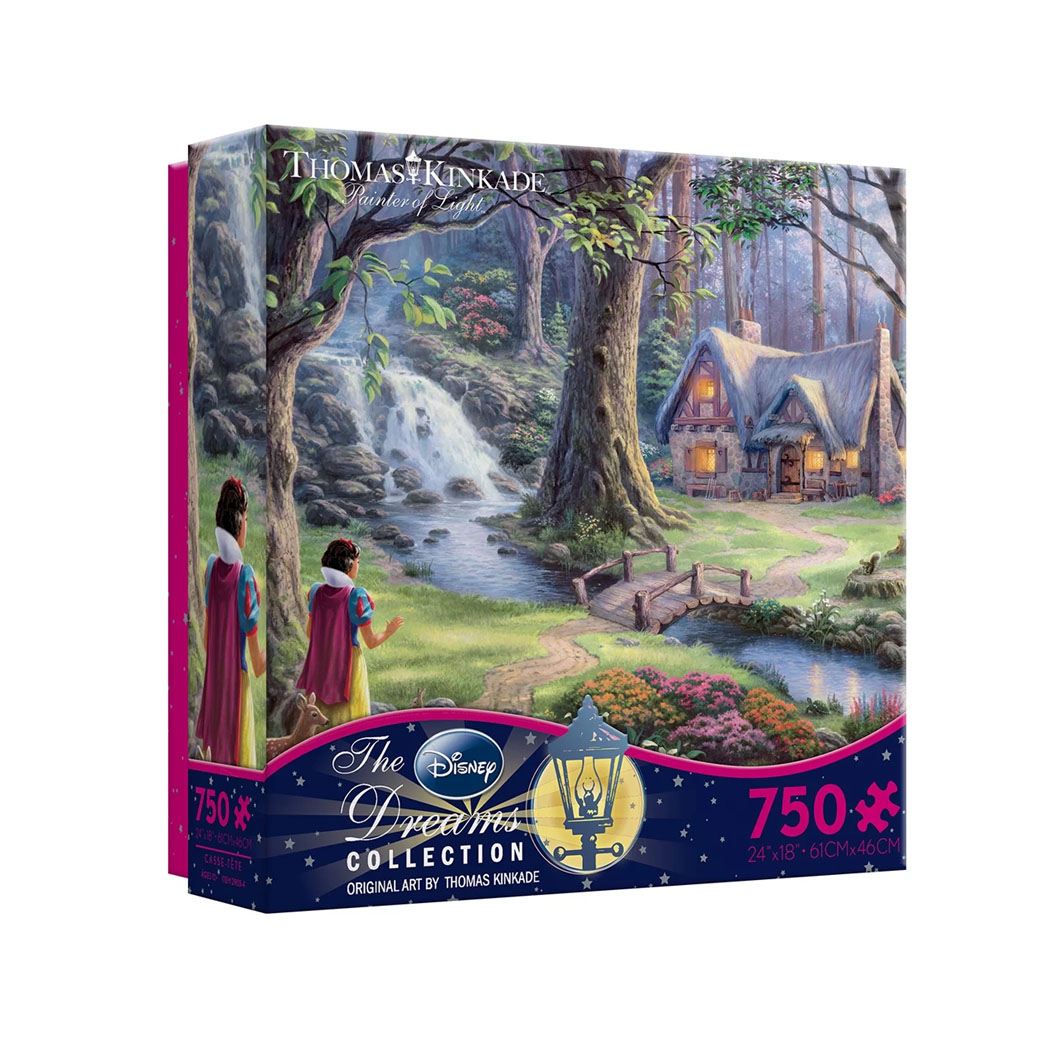 Puzzle box with illustration of Snow white looking at a cabin