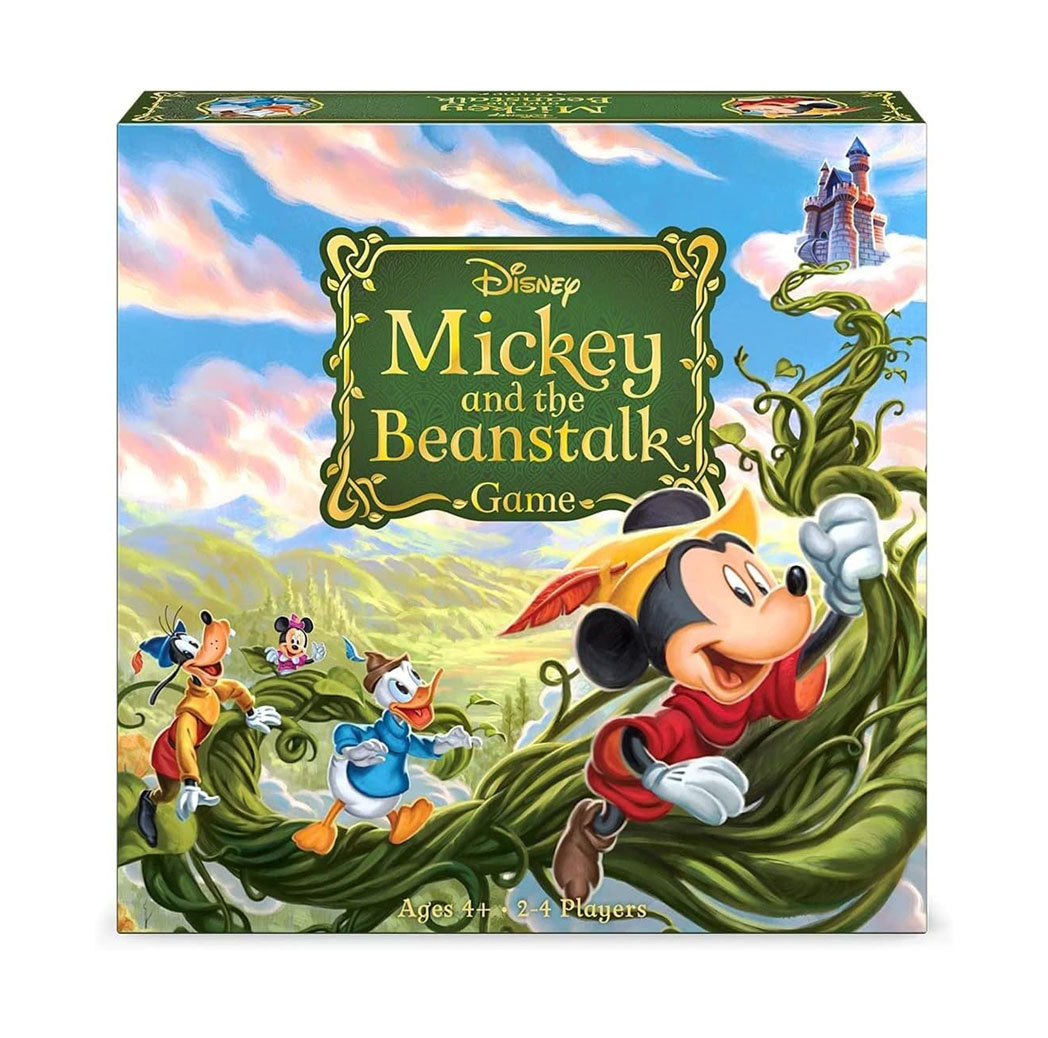 Board game box with illustration of Mickey and his friends climbing a beanstalk