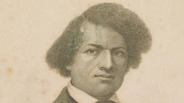 A reproduction of an early portrait of abolitionist Frederick Douglass