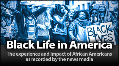 A graphic depicting the newsbank collection Black Life in America. It reads "The experience and impact of African Americans as recorded by the news media"