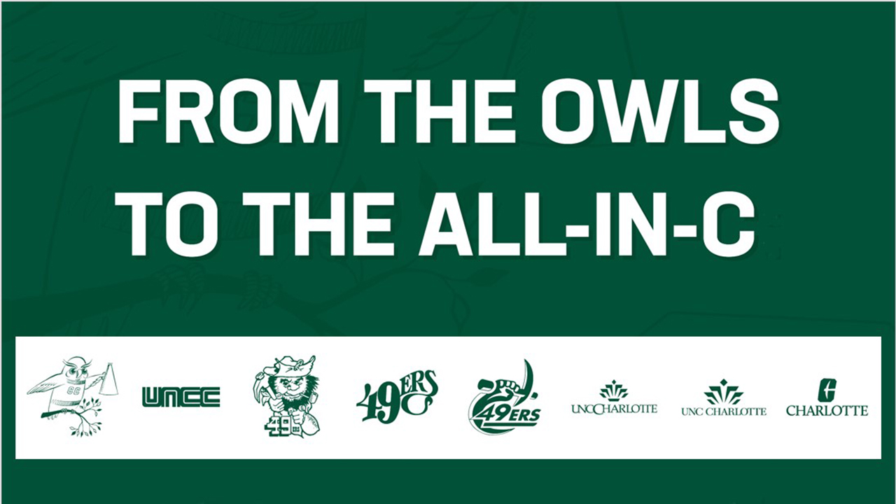 graphic with images of  the logos of UNC Charlotte and "From the Owls to the All-In-C