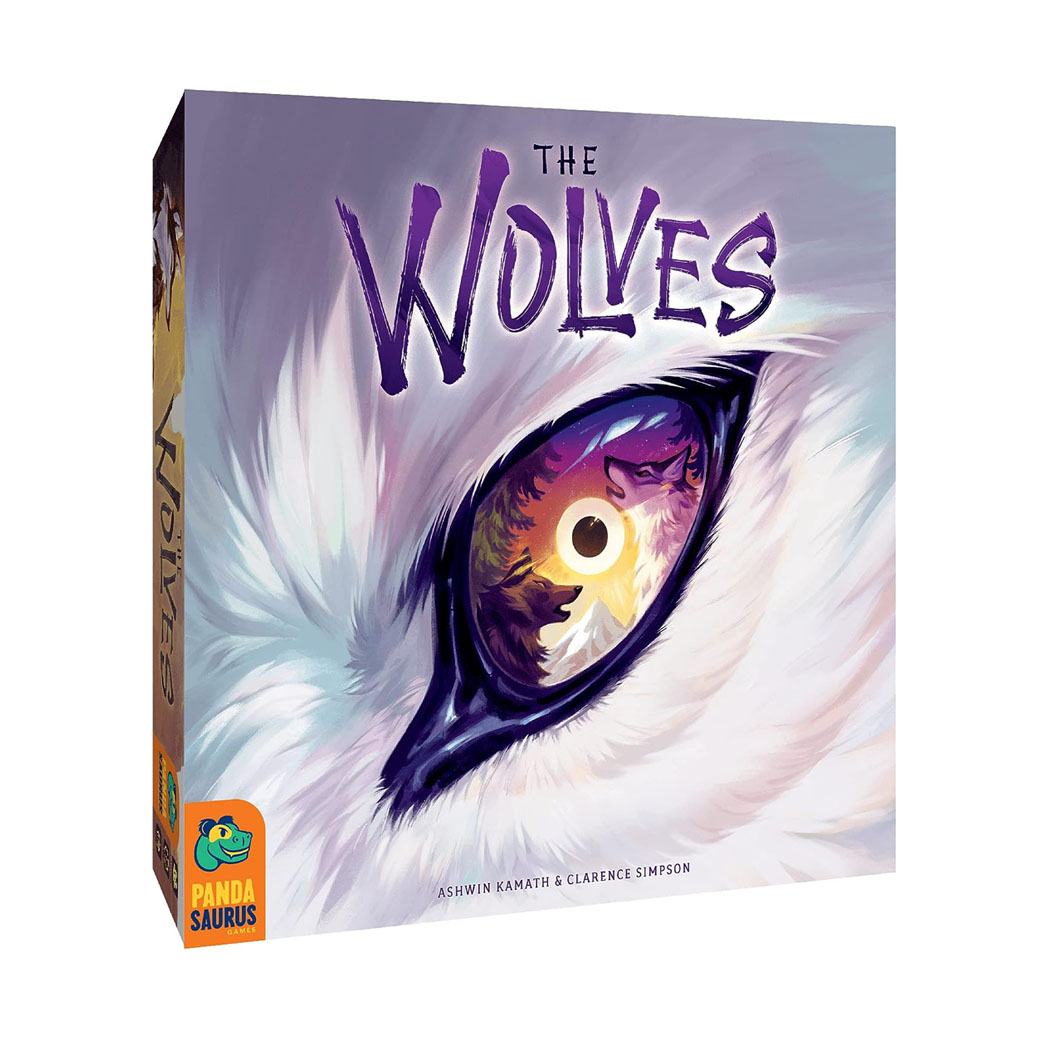 Board game box with illustration of a wolf's eye