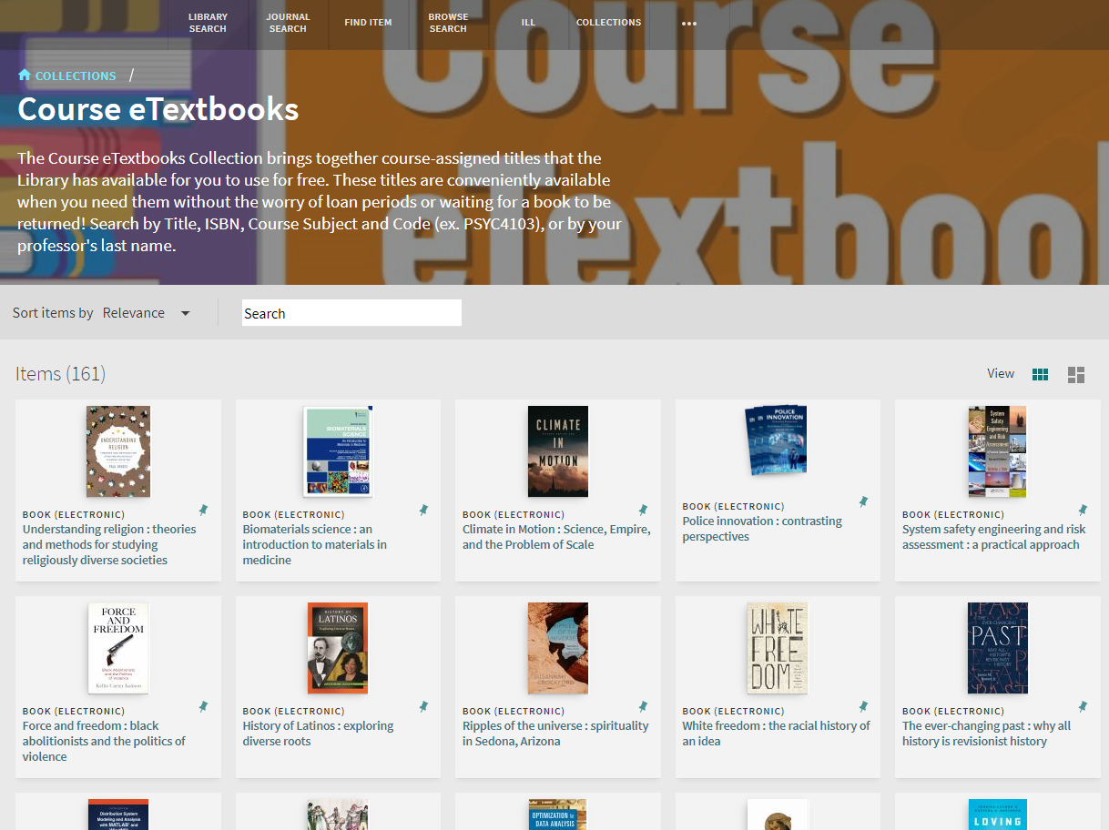 The course etextbooks collection in the library catalog