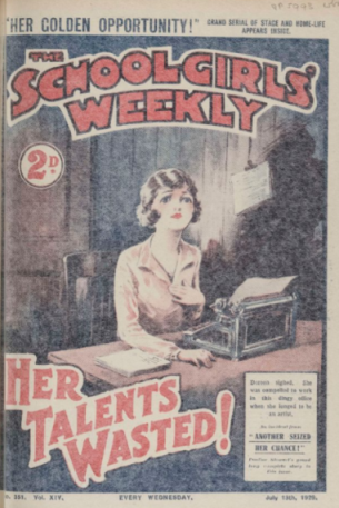 An image from the AM Explorer Collection, Interwar Culture. "Volume XIV - Issue 351 - 13 Jul 1929" from The Schoolgirls' Weekly April 20th to October 12th 1929 issue.