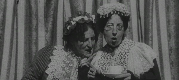 An image from the AM Explorer Collection, Victorians on Film. The image is from 1900s film Scandal over the Teacups from the British Film Institute
