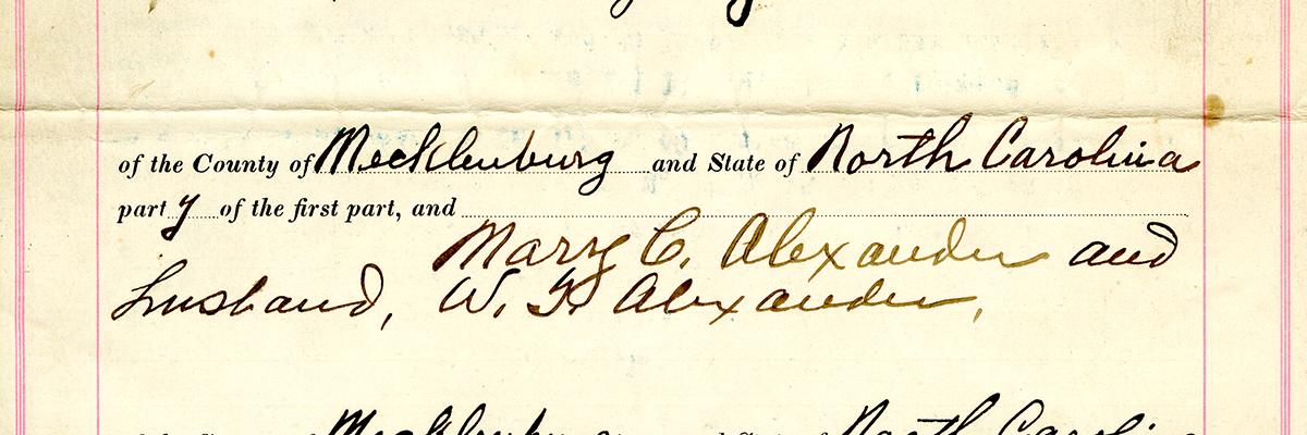 Mecklenburg County Deed for Margery H. Alexander and W.T. Alexander, 1906
