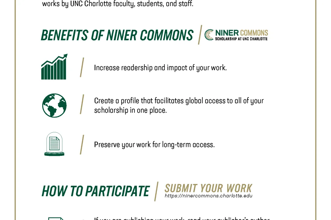 Infographic describing benefits of Niner Commons and how to participate