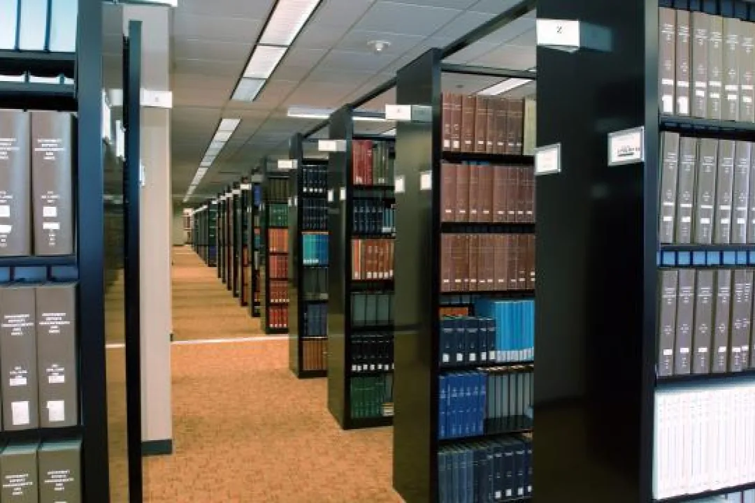 Photo of stacks in 2nd floor periodicals room