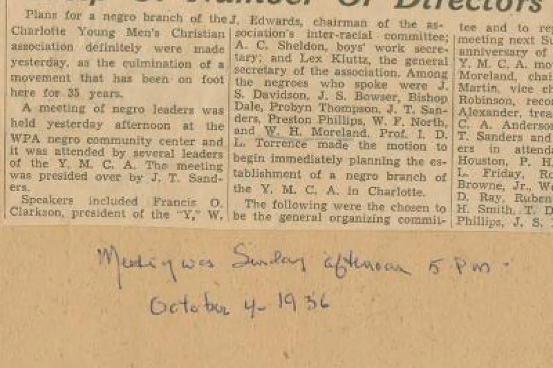 Clipping from scrapbook "Negro YMCA is Organized"
