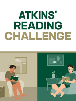 graphic for Atkins' Reading Challenge showing illustration of two people reading books