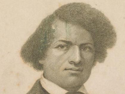 A reproduction of an early portrait of abolitionist Frederick Douglass