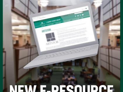 A graphic that says "New E-Resource" that is used to show the website post is promoting a new electronic resource.