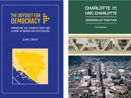 Book covers for The Odyssey for Democracy and Charlotte and UNC Charlotte: Growing Up Together